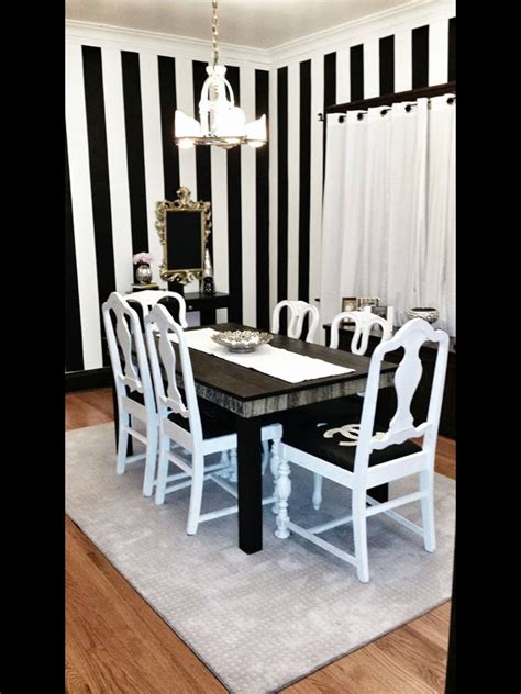 black and white stripe chanel inspired dining table images